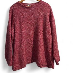 J. Jill Marled Red Crew Neck Wool Blend Ribbed Hem Cottagecore Boho Sweater Sz3x